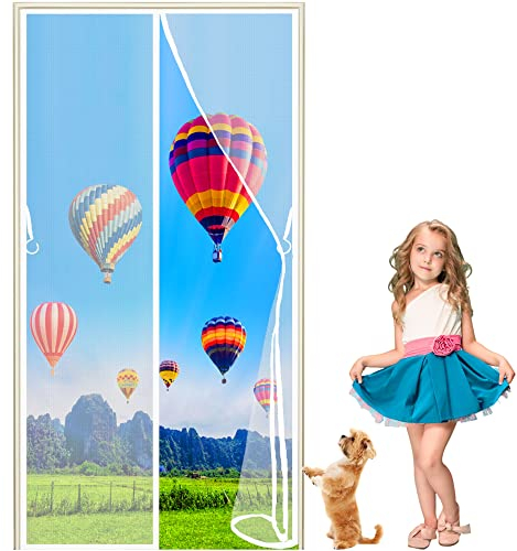 LZHBD Magnet Fliegengitter Tür 205 x 215 cm Insektenschutz Balkontür - Moskitonetz Tür Ohne Bohren,Kinderleichte Klebemontage - für Terrassentüren Balkontür - Weiß