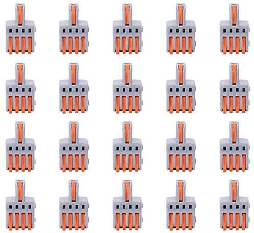 20Pcs Wire Connector 1 in 4 out Push‑Type Splitter Conductor Terminal Block Electrical Parts for Lighting (orange)