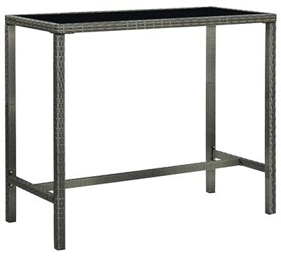 (Blitzlie ferung)Garten-Esstisch | Gartentisch | Tischplatte aus Glas | Terassentisch | Rattan Tisch | Gartenmöbel | Außenterrassentisch Garten-Bartisch Grau 130x60x110 cm Poly Rattan und Glas