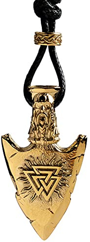 Valknut Vegvisir Halskette Vikings Fanartikel Herren Amulet 316L Edelstahl Odin Rune Anhänger & 70cm Kette mit Leder Wikinger Schmuck Beutel,Gold gungnir
