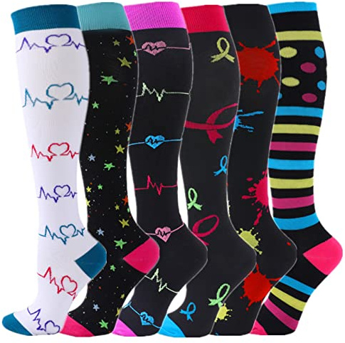 Zingso Calcetines de Compresión (6 pares) para Hombres y Mujeres de 20 a 25 mmHg Medias de Compresión, los Mejores para Atletismo, Carrera, Viajes en avión, Apoyo (L/XL, Mezclar Color-3)