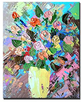 tymhrs Acrylbild,Rot, Gelb, Lila, Blumen-Ölgemälde-Abstrakte Nordische Blumen-Leinwandmalerei,