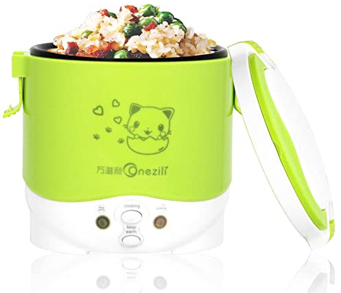 Olla de arroz para coche de 12 V para 1-2 personas, portátil auto mantiene caliente multifuncional para alimentos, vaporizador de comida o almuerzo para viajes, camping (verde) (C2LV1L)