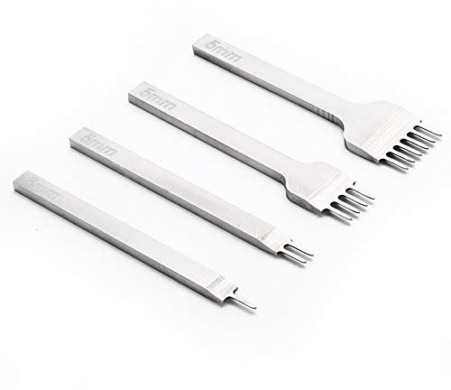 DIY Leder Locher Kits mit Schnellarbeitsstahl Leder Meißel Locher Werkzeug, 5mm 1/2/4/6 Prong Kohlenstoffstah (5MM)