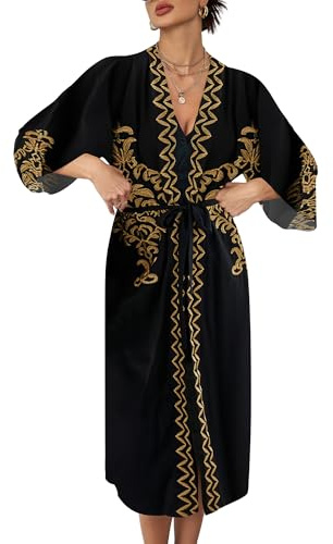 Bsubseach Beach Coverup per Le Donne Kimono Cardigan Cover ups per Costumi da Bagno Abiti Estivi Ricamo Nero