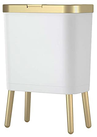 MagiDeal Poubelle Moderne Couvercle De Presse Haut Pied Poubelle Avec Couvercle Poubelle Seau De Rangement Grande Capacité, Grand Diamètre Salle De Bain Toilette Maison, Blanche