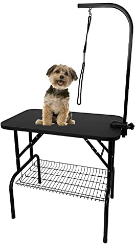 NAIZY Table De Toilettage Réglable 80x50x155cm, Capacité Maximale 60KG, avec Panier Inférieur Et Sangles pour Chiens Et Chats, Table Pliante