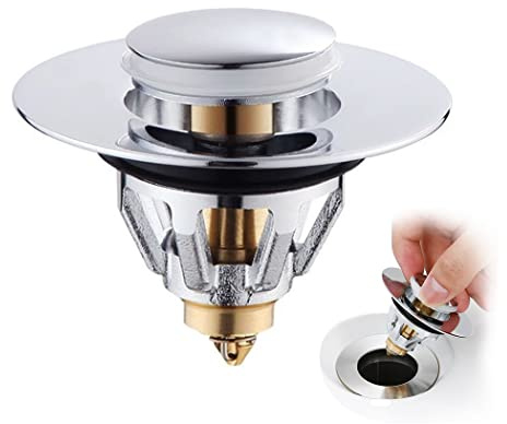 Universell handfatspropp, handfat, popup-dräneringssil, badrumshandfat med hårfångare i rostfritt stål för universell pop-up-diskpropp för 35–44 mm dräneringshål (silver)