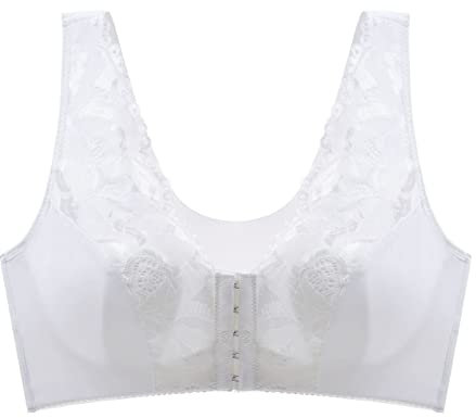 Necalisi Women Bra Front Button Bra White Women's Lace Bralette Wireless Plunge Plus Size Comfort Bras Soft Cup Bra 80E