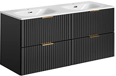 PIASKI Mobile per Lavabo Doppio 120 cm ADEL Black, Piano o Lavabo Incassato, Nero, Mobili da Bagno