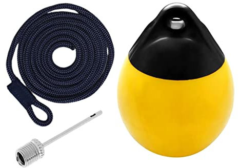 Baoblaze Bootsfender-Kugel-Festmacherboje, Anti-Kollisions-aufblasbare Dockkante, runder Schutz, Dock-Stoßstange, Ankerboje für Segelboote, Ruderboote, Gelb mit schwarzem Seil
