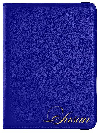Personalisierte Reisepasshülle, Brieftasche, Kombi, individueller Name, PU-Leder, Reisepass, Impfkarten-Schutz für Damen und Herren, Reisegeschenk, Marineblau, Einheitsgröße