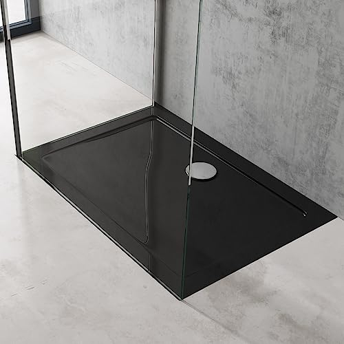 doporro plato de ducha 70x100x4 plano de acrílico en negro rectangular incluye desagüe conexiones DIN apto para instalación a ras de suelo Faro2