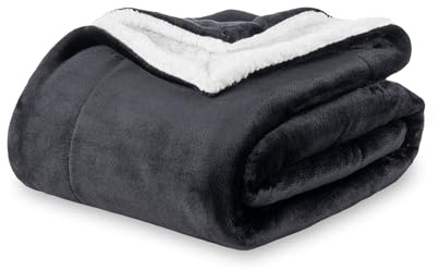 Berkshire Blanket-Sherpa Fleece Blanket, Warm and Soft Loftmink Reversible Blanket for Bed, Sofa and Travel, Black, 90 in x 108 in