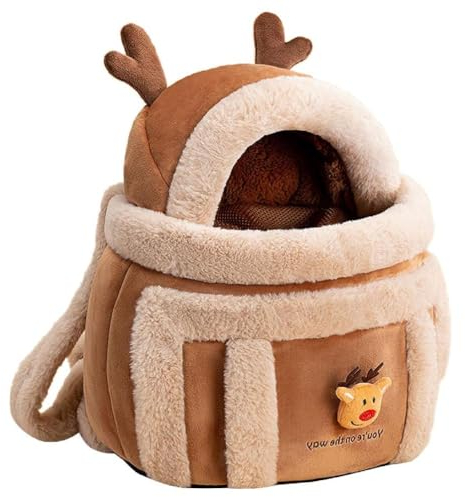 Tragetasche Katzenrucksack Tragetasche für Hunde Reisetasche für Haustiere Winter Outdoor Tragetaschen Plüsch Rentier Beutel Mit Handwärmern Hundetrage Rucksäcke Vorne für Kleine Hunde und Katzen