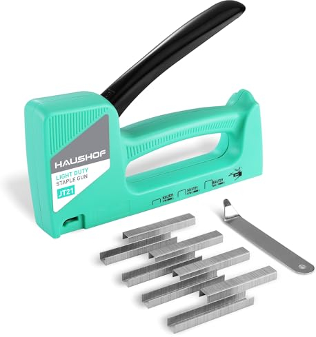 HAUSHOF Handtacker Tackerpistole Grün, Polsterung Heftpistole Holztacker für Klammern Typ 53, mit 800 Klammern 8mm und Klammerentferner für Holz, Stoff, Möbel