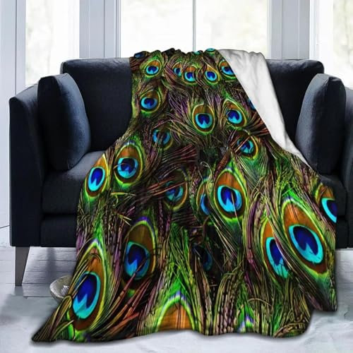 Flanelldecken mit Pfauenfedern, Moderne, warme Federn, superweiche Überwurfdecke, Tagesdecke, Sofabettbezug, 200 x 250 cm