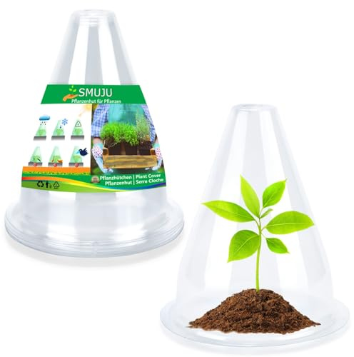 【36 Stück】Pflanzenhut, Pflanzhütchen Transparente Abdeckung für Salatpflanzen zum Schutz vor Vögeln, Schnecken, Frost oder Witterung - Schützt Pflanzen vor Tierfraß, Ø 20cm (36, Klein transparent)