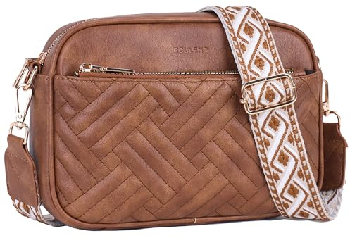 Roulens Gesteppte Damen Handy Umhängetasche, Veganes Leder Handy Schultertasche, Crossbody Bag für Damen mit Verstellbarem Breiter Gurt