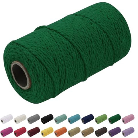 Uiopa Macrame Cord 1.5mm x 100m, Thick Rope Yarn Natural Cotton Cord, 2-Ply Macrame String for DIY Crafts, Plant Hangers, Wall Hangings, Decorations (Green)