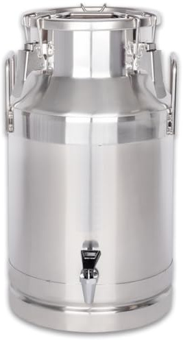 Beeketal 'BMK-15A' Milchkanne Transportkanne 15 Liter aus Edelstahl mit Ablasshahn, auslaufsicherer Deckel mit Dichtung und Spannverschluss - Molkerei Milch Kanne zum Transport oder zur Aufbewahrung