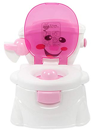 Trainingstoilette Mit Taschentuchhalter,Abnehmbare Polstermöbel Klapptoilette Töpfchen,Toilettentrainer Toilettensit,Lerntöpfchen Potty WC Cartoon-Design PP-Material 36 * 42 * 30 cm (Rosa)