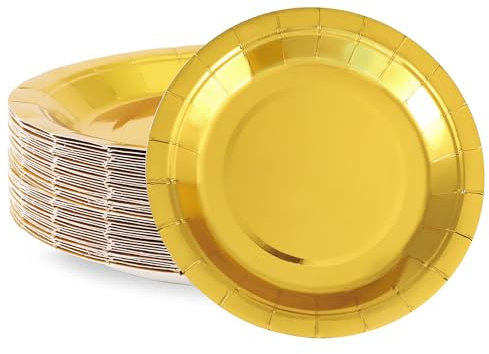 JSMTKJ Stoviglie per Feste Dorati 50 pezzi Piatti di Carta per Feste Ecologici in 7 Pollici Piatti Carta Getta Rotondi per Compleanno, Festa