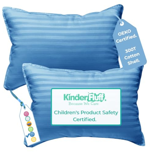 kinder Fluff Oreiller Enfant. Coussin en Coton 300T, Garnissage Doux, Taie Hypoallergénique et Lavable. Parfait pour Bébé, Enfants, Reposant, Sieste Maternelle, Décoration Chambre & Voyage.