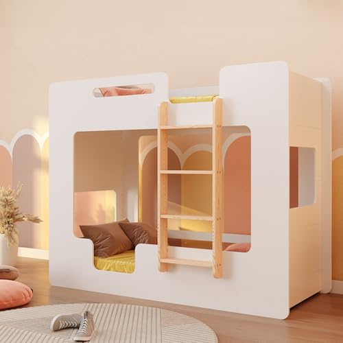 smartwood Etagenbett 100x200 cm mit Rausfallschutz, Holz, Weiß, Mimi B | Stockbett für 2 Kinder, Lattenrost: unterer bis 230kg; oberer bis 130kg, FSC Kiefernsperrholz, abgerundete Kanten, ab 3 Jahre