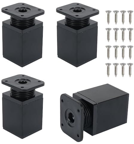 Minnhua 4PCS Piedini Per Mobili Regolabili 60mm Piedini per Mobili Quadrati Gambe per Mobili in Metallo Con 16pz Viti Piedini Regolabili per Armadi Scaffali Letto (Nero)