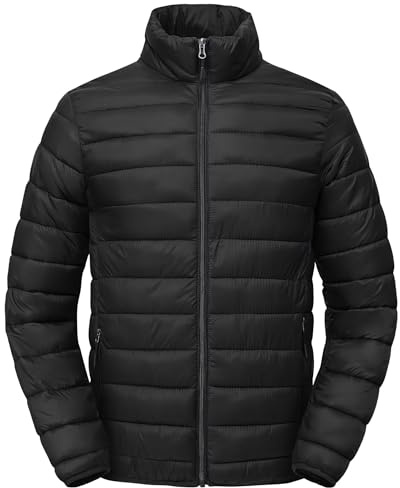 Zoofly Mens Winter Coats Lightweight Windproof Puffer Jacket Water Resistance Outdoor Insulated Padded Puffy Coat with Zip Pockets Black M