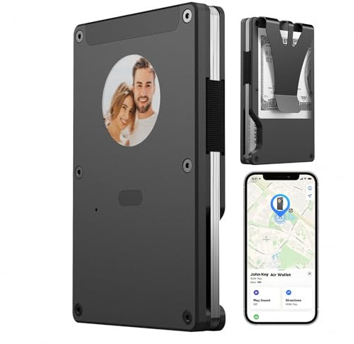 Siyecioa smal plånbok för män, kreditkortshållare med E-bläck, smal RFID-blockerande plånbok, smart tracker-plånbok, AirTag-plånbok mini korthållare, gåvor för män, Svart, 1cm×10cm×8cm, minimalist