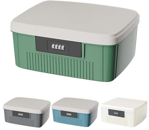 Aartner Abschließbare Box, 25 x 20 x 10cm Abschliessbare Box, ABS Medikamentenbox mit Zahlenschloss, Doppellagig Medizinbox Groß Medizinkoffer Mit Trennwand und Zahlenschloss (Grün)