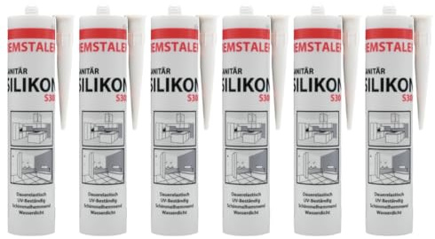 6x Remstaler SANITÄR SILIKON 300ml | Wasserdicht | für Innen- und Außenbereich | weiß und transparent (weiß)