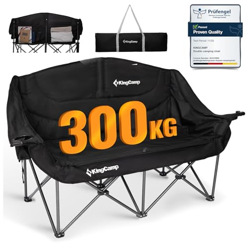 KingCamp XXL Chaise de Camping Pliante pour 2 Personnes Jusqu'à 300kg, Noir