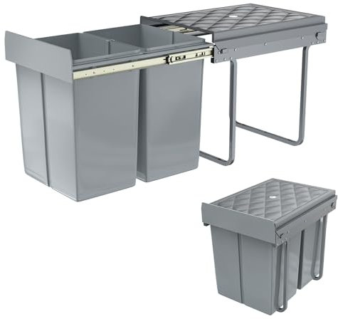 YUENFONG Pattumiera da incasso a 2 scomparti, 2 x 20 litri, con guide telescopiche, sistema di raccolta differenziata, 48 x 34,2 x 41,8 cm