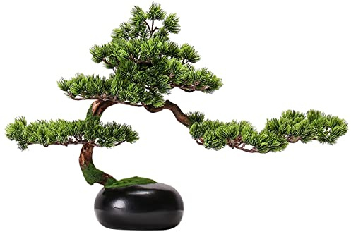 Simulazione di albero di pino bonsai con vaso di fiori in ceramica nera, pianta verde artificiale, albero finto, ornamenti per la decorazione d'interni della casa, cipresso alto 14,5 pollici, piante