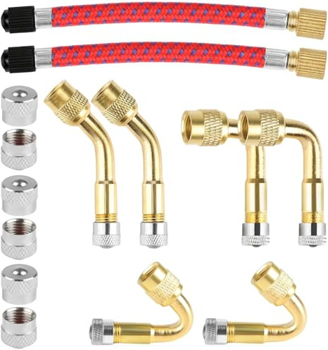 Kettion Ventilverlängerung Adapter 45 90 135 Grad Winkelventil Autoventil, mit 12 Ventilkappen, 2 Ventilverlängerungsschlauch, für Auto Motorrad Fahrrad, Schrader Ventile