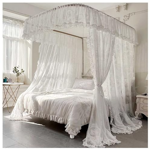 Vnook Bettvorhang Himmelbett Himmelbett mit Rahmen Doppelschicht Vorhänge Baldachin Doppelschichtiges Baldachin für Mädchen und Erwachsene Schlafzimmer(200x220cm)