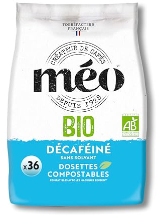 Cafés Méo - Dosettes Café Décaféiné Bio Pur Arabica - 432 Capsules - Compatible avec Senseo - Intensité 6/10 - Arômes Authentiques, Doux et Aromatique - Agriculture Biologique - Lot de 12x36