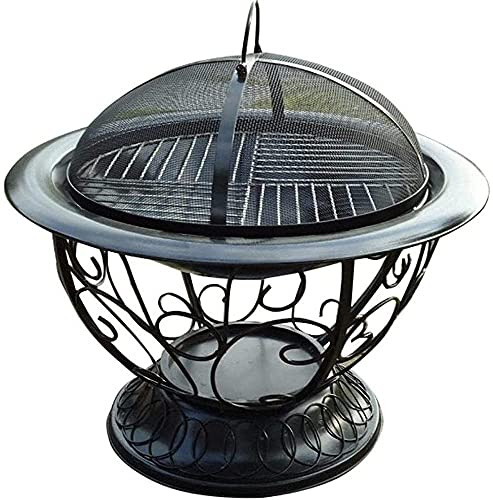ZJFHEYUO Iron Garden Fire Pit Basket Patio Heater Black Cast Iron Brazier Heater Multifunctional Camping Bowl BBQ for Backyard,Camping,Picnic,Bonfire,Garden