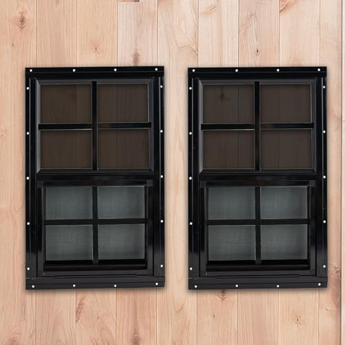 Shineforu 18 x 36 Black Shed Windows 2 Pack,Small Windows with Tempered Glass - Flush Mount | Ultimate Choice for Chicken Coop, Greenhouse, Garage, Playhouse