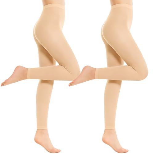 viiotu 2 Pairs 80D Footless Tights Girls, Ultra Soft Velvet Ballet Dance Tights for Girls, Footless Dance Tights Girl Age 2-14 (UK, Age, 12 Years, 16 Years, Regular, 2, Skin)