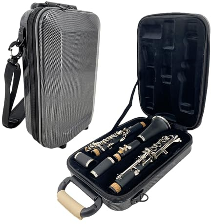 YoungMonic Bb Clarinet Carbon Fiber Hard Case, Lightweight Shockproof Waterproof Box with Padded Interior, Detachable Body Storage & Adjustable Strap for Players and Band Practice