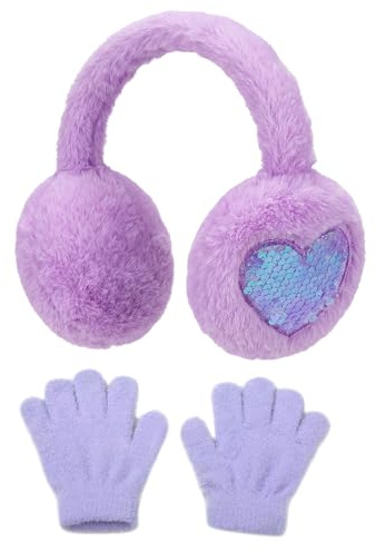 EDLMKM Kids Earmuffs Winter Ear Muffs with Gloves, Plush Ear Covers Hands Warmers, Plush Ear Cover Soft Velvet Ear Muff for Toddler Age 3-8 Outdoor Activities, Fashion Christmas Birthday Gifts