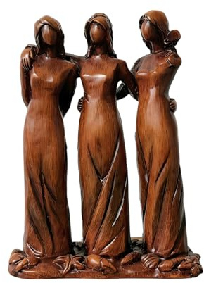 Sisters by My Side,Celebrates Friendships Three Sisters Sculpture, Wooden Figurine, Brown Wood Carved Statue, 13.5 x 9.5 cm Home Decor (A)