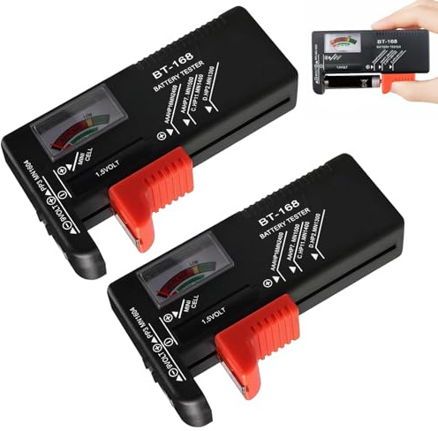 BaZuyunMd 2 Stück Batterietester, Batterie Testgerät für AA/AAA/C/D/9V Knopfzellen, Batterieprüfgerät mit farbiger Anzeige, Battery Tester für Haushalt und Profi
