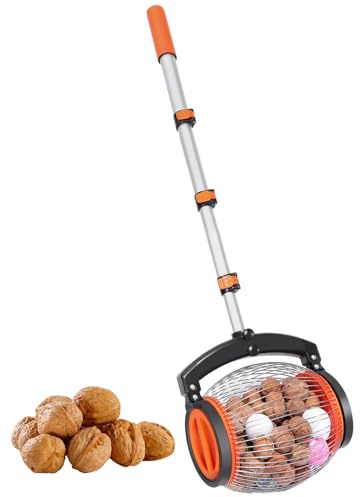 Rodillo de nueces, colector telescópico portátil de capacidad de 1 galón, rodillo recolector de nueces, para pelotas de golf, nueces, castañas, piñas, piñas, jardín, patio, césped, fruta, tierra