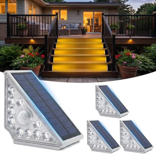 4 Luz de Escalera para Exterior,Iluminación LED para Escaleras Exteriores | Luces de Escalera,Solares Impermeable Iluminación,Patio,Escalones,Vallas,Decoración,Camino