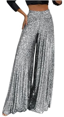 Sequin Pants for Women, Wide Leg Flared Trousers, High Waist Glitter Pants, Casual Marlene Trousers, Pleated Leisure Trouser, Metallic Harem, Glitter Pant, Long Glitters Pant for Women